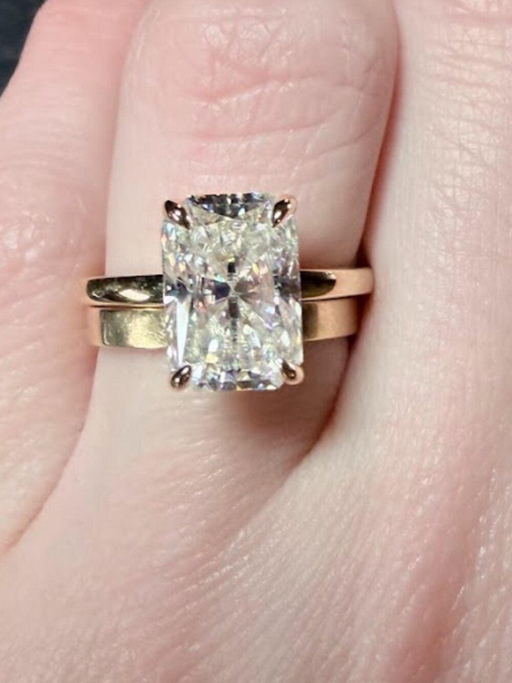 Emerald Cut Moissanite and 10K Gold Ring - Size 6.5